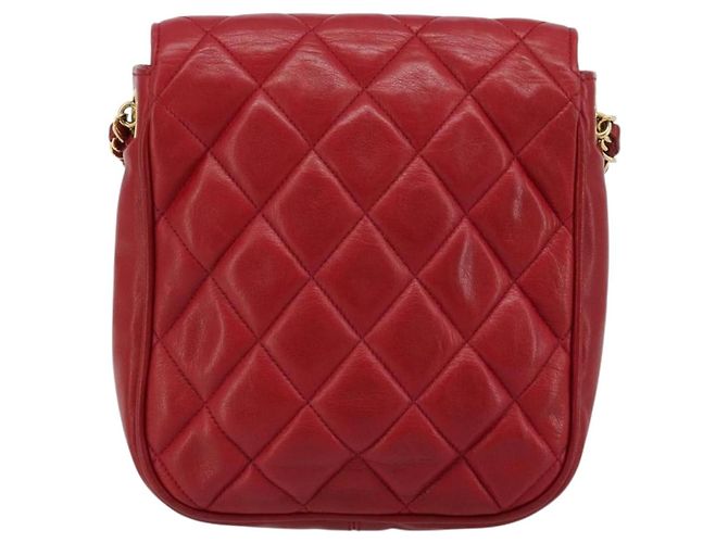 CHANEL Matelasse Chain Shoulder Bag Lamb Skin Red Gold CC - vista 3