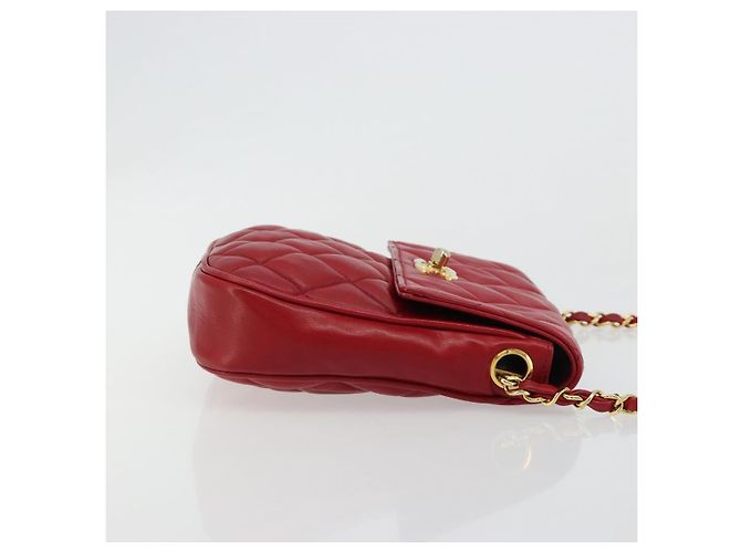 CHANEL Matelasse Chain Shoulder Bag Lamb Skin Red Gold CC - vista 4