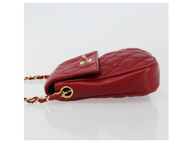 CHANEL Matelasse Chain Shoulder Bag Lamb Skin Red Gold CC - vista 5