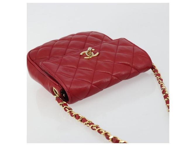 CHANEL Matelasse Chain Shoulder Bag Lamb Skin Red Gold CC - vista 6