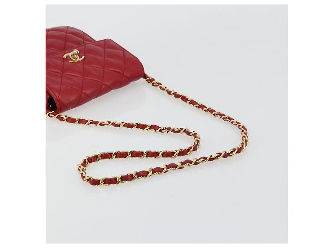 CHANEL Matelasse Chain Shoulder Bag Lamb Skin Red Gold CC - vista 7