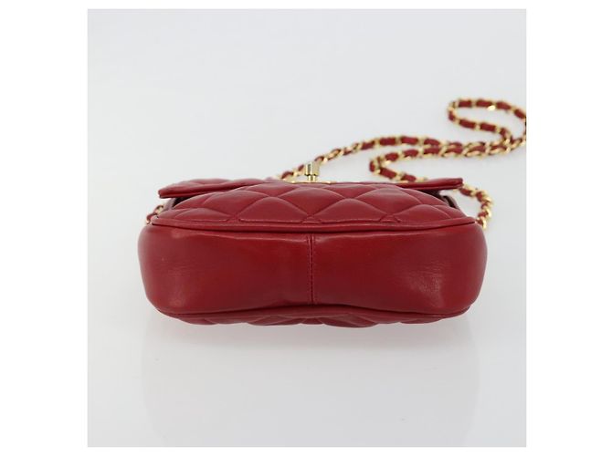 CHANEL Matelasse Chain Shoulder Bag Lamb Skin Red Gold CC - vista 9