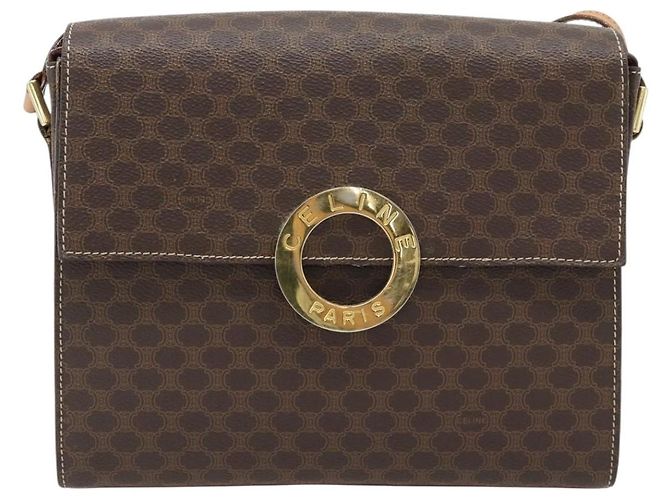 Céline CELINE Macadam Canvas Circle Shoulder Bag PVC Leather Brown Gold - vista 2