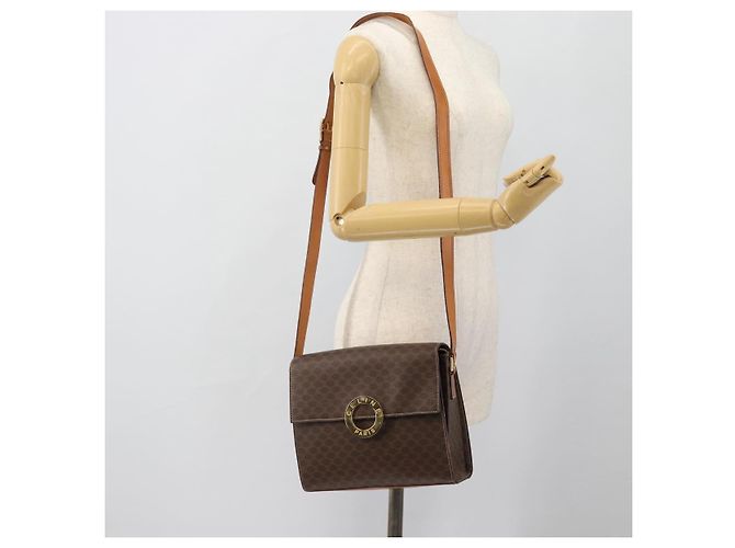 Céline CELINE Macadam Canvas Circle Shoulder Bag PVC Leather Brown Gold - vista 26