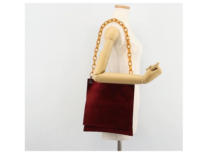 FENDI Plastic Chain Shoulder Bag Suede Red - vista 22