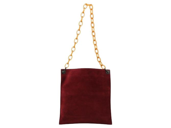 FENDI Plastic Chain Shoulder Bag Suede Red - vista 3