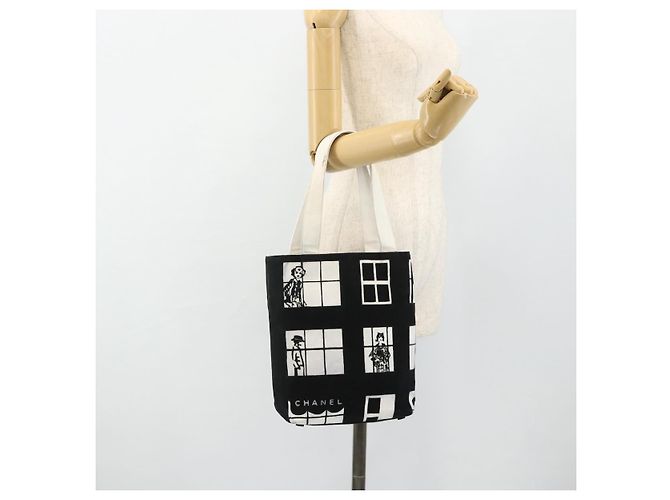 CHANEL Windows Line Tote Bag Canvas Black Gold CC - vista 20