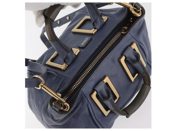 Chloé Chloe Etel Hand Bag Leather 2way Navy Gold - vista 6