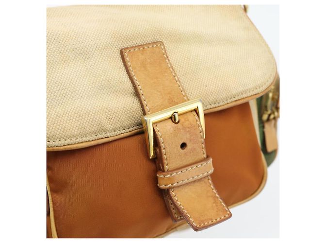 Bolso de hombro PRADA Nylon Canvas Beige Gold - vista 9
