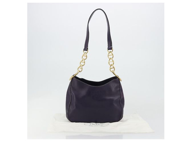 PRADA Chain Shoulder Bag Leather Purple Gold - vista 12