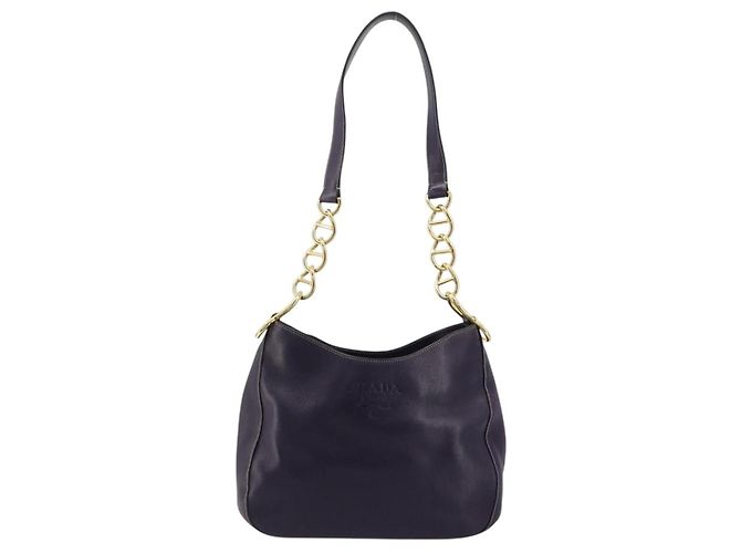 PRADA Chain Shoulder Bag Leather Purple Gold - vista 13