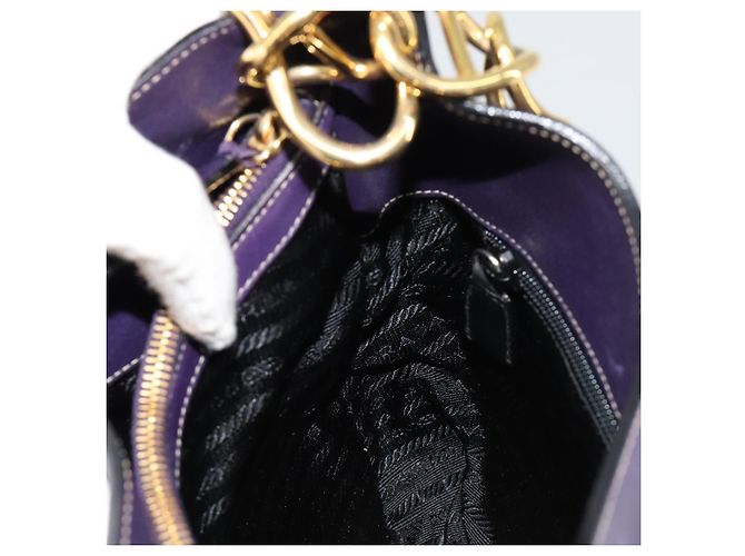 PRADA Chain Shoulder Bag Leather Purple Gold - vista 19