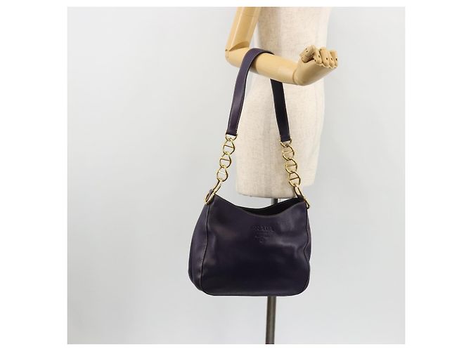 PRADA Chain Shoulder Bag Leather Purple Gold - vista 25