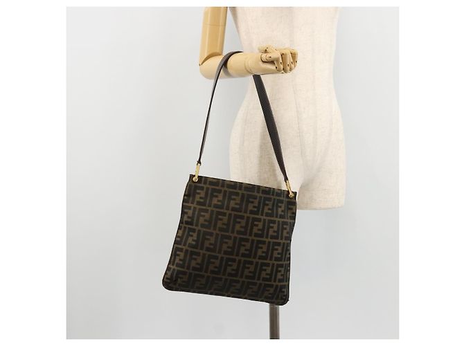 FENDI Zucca Canvas Shoulder Bag Black Brown - vista 21