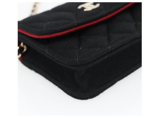 CHANEL Bolsa de Ombro Chain Mini Matelasse 12 Algodão Preto Ouro CC - vista 11