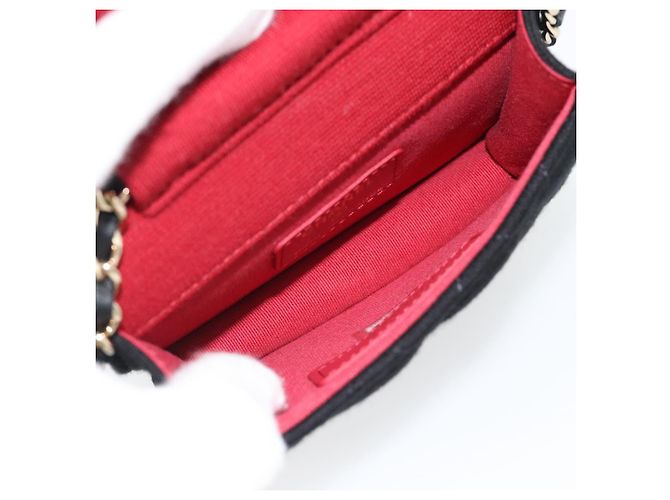 CHANEL Bolsa de Ombro Chain Mini Matelasse 12 Algodão Preto Ouro CC - vista 17