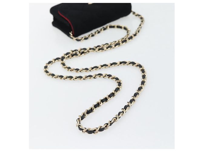CHANEL Bolsa de Ombro Chain Mini Matelasse 12 Algodão Preto Ouro CC - vista 7