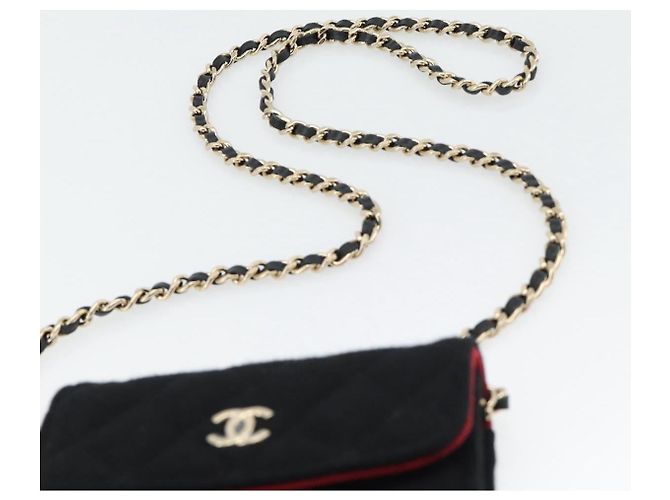 CHANEL Bolsa de Ombro Chain Mini Matelasse 12 Algodão Preto Ouro CC - vista 8