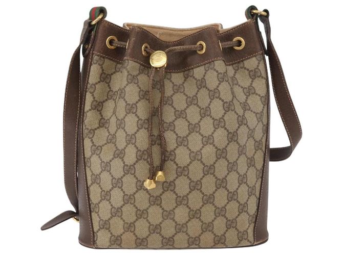 GUCCI GG Supreme Sherry Line Drawstring PVC Beige Red 164 02 034 - vista 2
