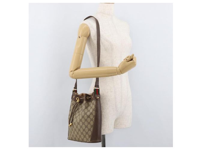 GUCCI GG Supreme Sherry Line Drawstring PVC Beige Red 164 02 034 - vista 21