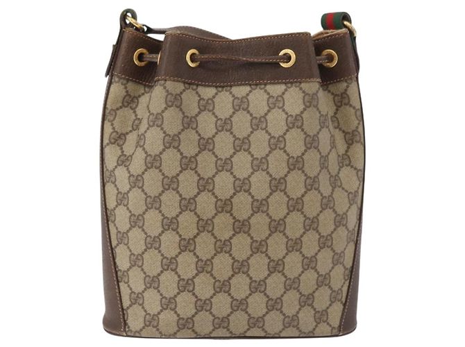 GUCCI GG Supreme Sherry Line Drawstring PVC Beige Red 164 02 034 - vista 3