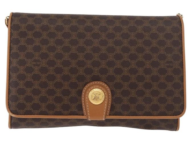 Céline CELINE Macadam Canvas Shoulder Bag PVC Leather Brown Gold - vista 2