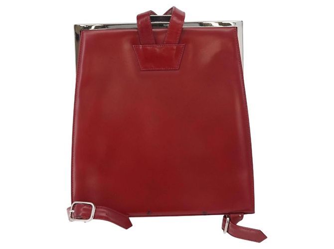 SAINT LAURENT Backpack Leather Red Silver - vista 3