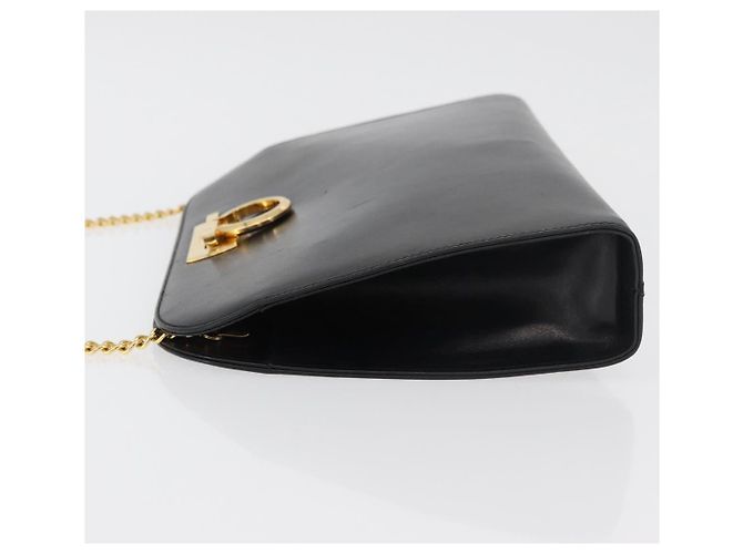 Salvatore Ferragamo Gancini Chain Shoulder Bag Leather Black Gold - vista 4