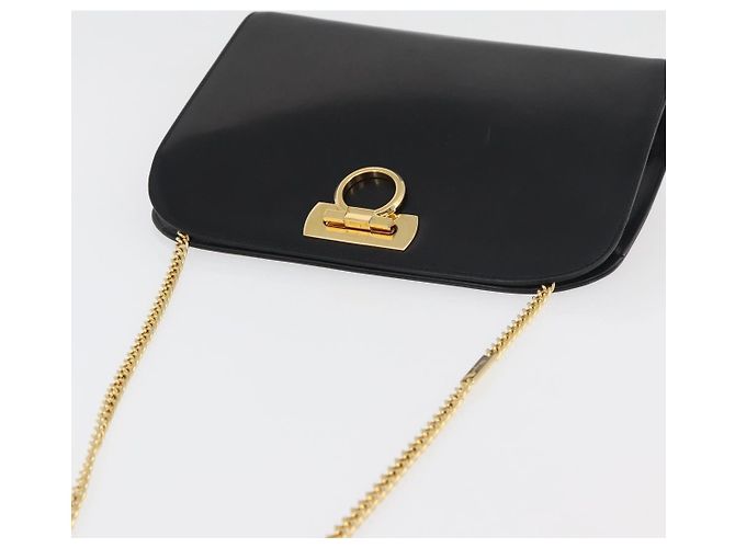 Salvatore Ferragamo Gancini Chain Shoulder Bag Leather Black Gold - vista 6