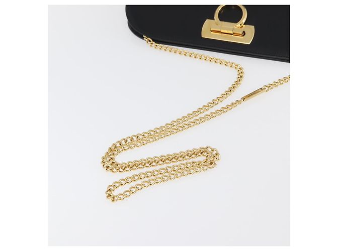 Salvatore Ferragamo Gancini Chain Shoulder Bag Leather Black Gold - vista 7
