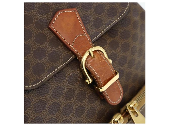 Céline CELINE Macadam Canvas Backpack PVC Leather Brown Gold - vista 17