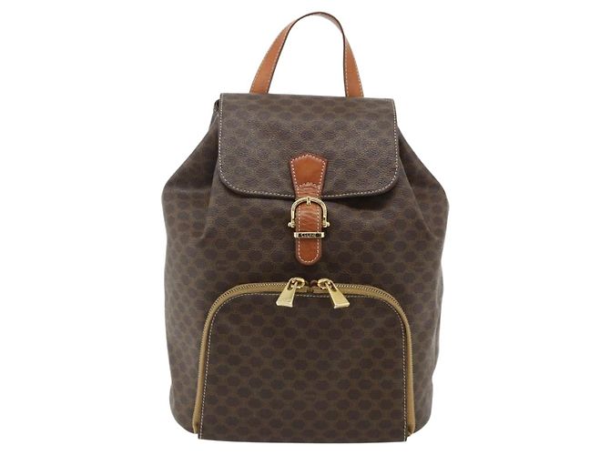 Céline CELINE Macadam Canvas Backpack PVC Leather Brown Gold - vista 2
