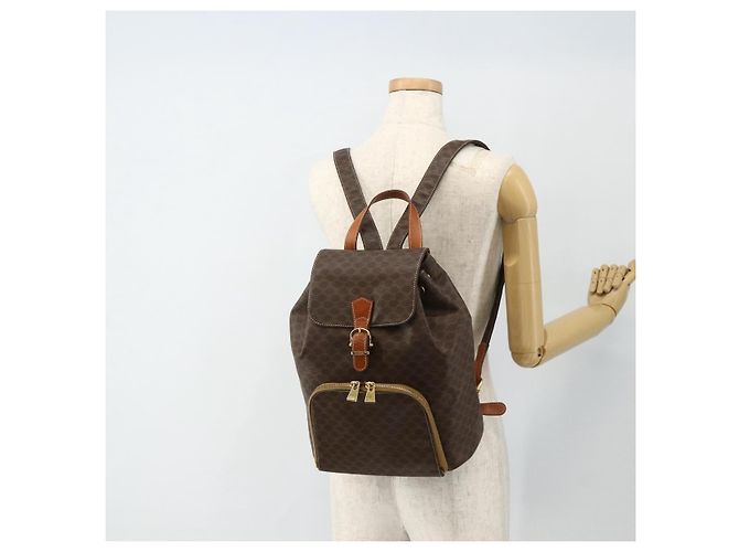 Céline CELINE Macadam Canvas Backpack PVC Leather Brown Gold - vista 24