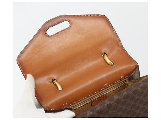 Céline CELINE Macadam Canvas Hand Bag PVC Leather Brown Gold - vista 16