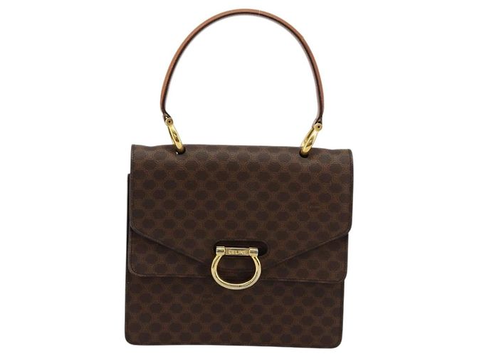 Céline CELINE Macadam Canvas Hand Bag PVC Leather Brown Gold - vista 2