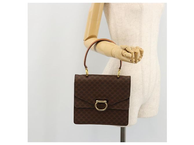 Céline CELINE Macadam Canvas Hand Bag PVC Leather Brown Gold - vista 25