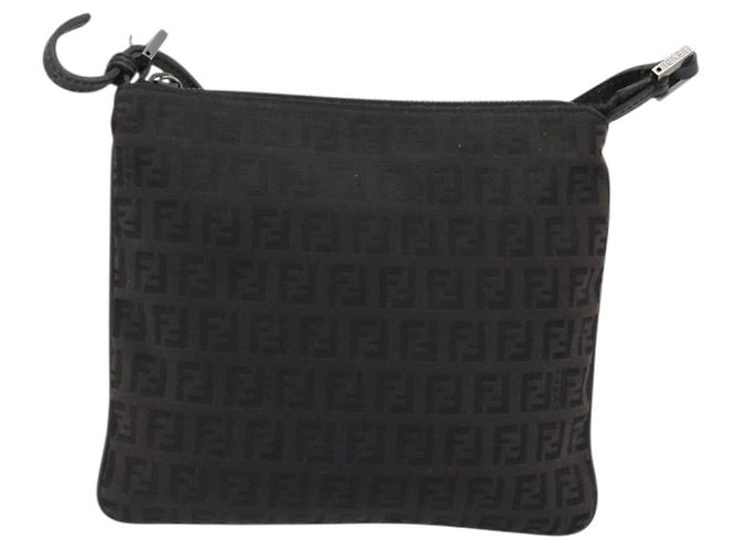 FENDI Zucchino Canvas Shoulder Bag Silver Black - vista 13