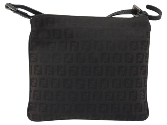 FENDI Zucchino Canvas Shoulder Bag Silver Black - vista 2
