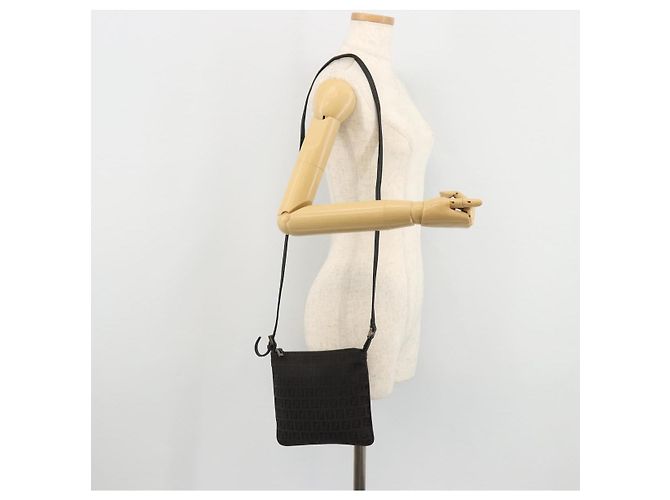 FENDI Zucchino Canvas Shoulder Bag Silver Black - vista 22