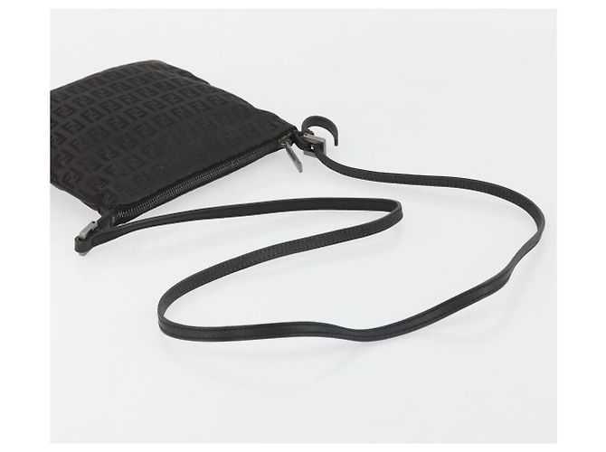 FENDI Zucchino Canvas Shoulder Bag Silver Black - vista 7