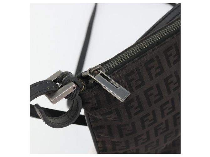 FENDI Zucchino Canvas Shoulder Bag Silver Black - vista 9