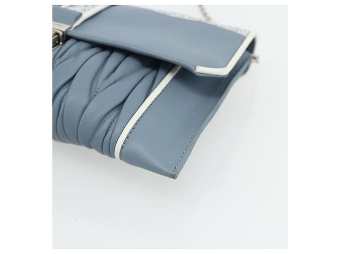 Miu Miu Matelasse Chain Shoulder Bag Leather Light Blue Silver - vista 10