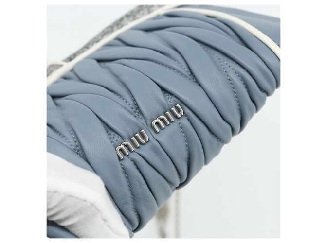Miu Miu Matelasse Chain Shoulder Bag Leather Light Blue Silver - vista 11