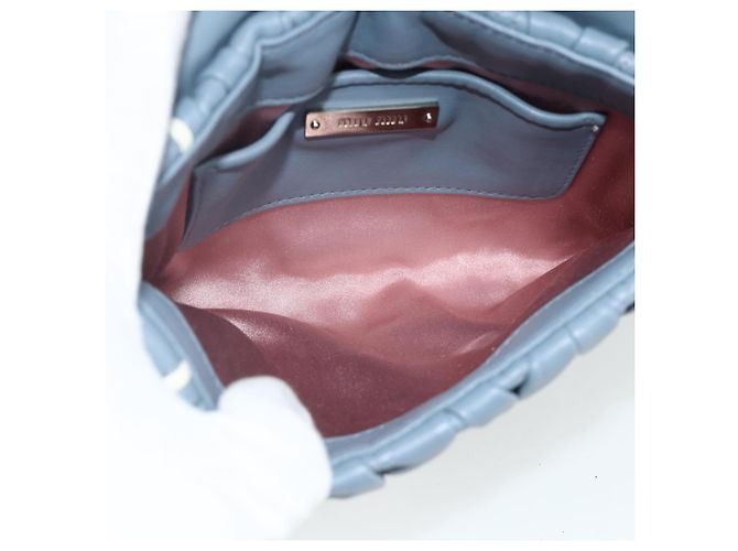 Miu Miu Matelasse Chain Shoulder Bag Leather Light Blue Silver - vista 12