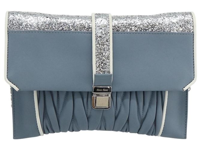 Miu Miu Matelasse Chain Shoulder Bag Leather Light Blue Silver - vista 14