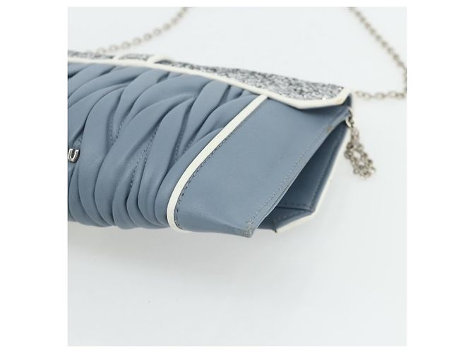 Miu Miu Matelasse Chain Shoulder Bag Leather Light Blue Silver - vista 16