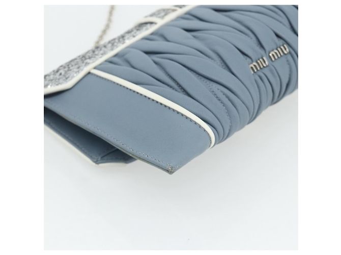 Miu Miu Matelasse Chain Shoulder Bag Leather Light Blue Silver - vista 17