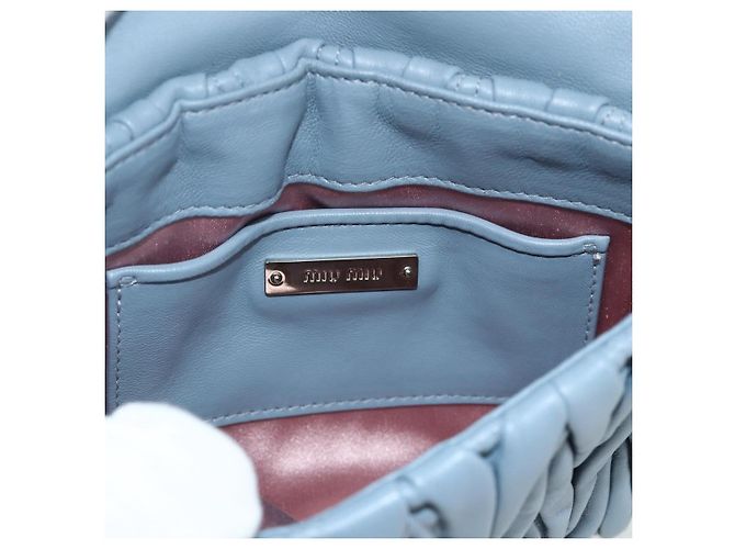 Miu Miu Matelasse Chain Shoulder Bag Leather Light Blue Silver - vista 18