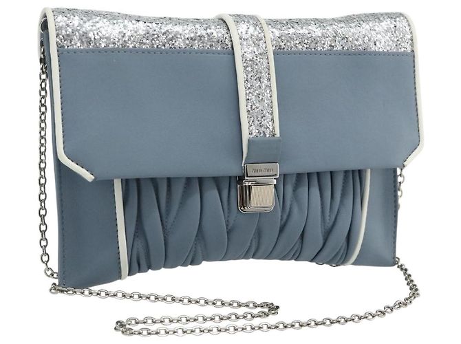 Miu Miu Matelasse Chain Shoulder Bag Leather Light Blue Silver - vista 2