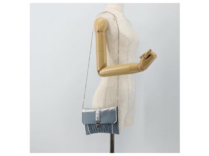 Miu Miu Matelasse Chain Shoulder Bag Leather Light Blue Silver - vista 22